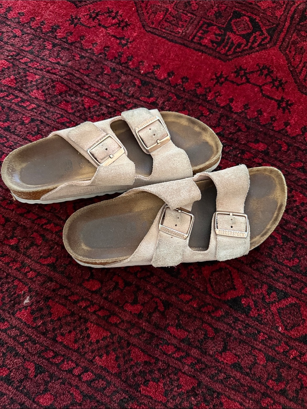 Beige Suede Double Buckle Sandals
